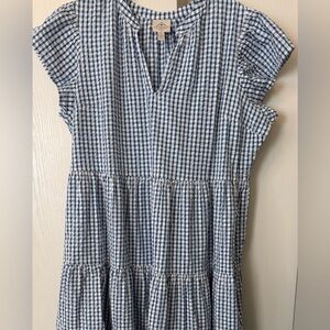 St. John's Bay Blue and White Gingham High-Low Dress EUC